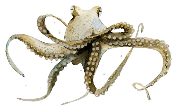 Realistic Octopus Watercolor illustration isolated on white background.