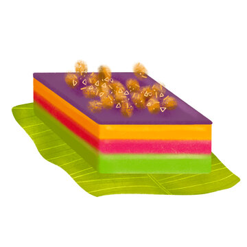 Filipino sapin-sapin rice cake slice on banana leaf