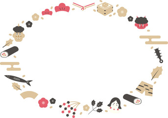 節分のイラストの楕円形フレーム