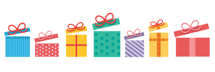 colorful open gift boxes with a bow illustration	
