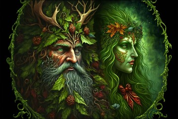The Green Man and Goddess at Yule, generative art 