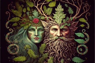 The Goddess and the Green Man at Yule, generative art 