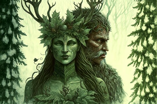 The Goddess and The Green Man at Yule, generative art 