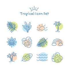 Hand drawn tropical summer icon set