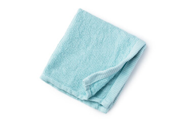Folded blue towel isolated on white background