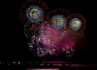 Night view of the fireworks over Taipei city