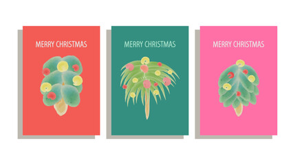 set of Christmas cards with watercolor Christmas tree