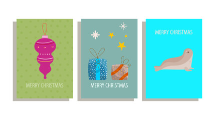 Fototapeta premium set of Christmas cards with seal , gift boxes, Christmas balls