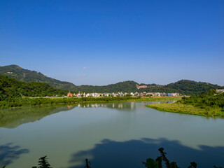 Naklejka premium Sunny view of the nature landscape of Zhitan, Xindian District