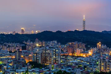 Fotobehang Twilight high angle view of the Taipei cityscape © Kit Leong