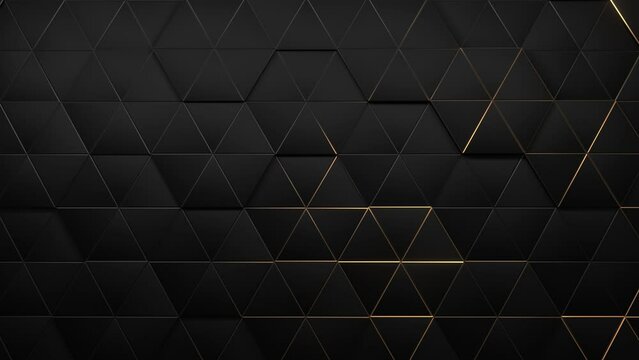 Abstract luxury triangle geometric black grey gradient with Strips Gold background.motion Seamless loop. display background. 4K resolution.