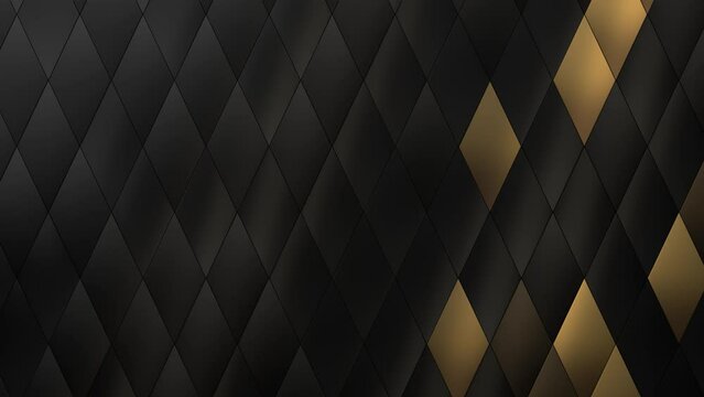 Abstract luxury Diamond Shape geometric pattern black grey gradient with fill shape Gold background.metallic geometric. motion Seamless loop. display background.