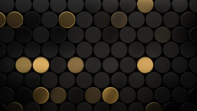 Abstract luxury Circle Shape geometric black grey gradient with Degrade Gold background.metallic geometric. motion Seamless loop. display background. 4K resolution. random gold animation.