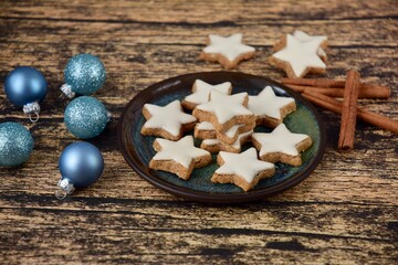Baking christmas cookies. Typical cinnamon stars bakery