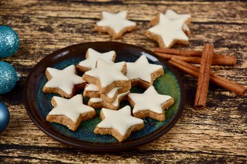 Baking christmas cookies. Typical cinnamon stars bakery