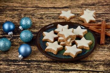 Baking christmas cookies. Typical cinnamon stars bakery
