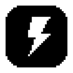 Lightning icon,  power icon, energy sign, electric sign icon black-white vector pixel art icon