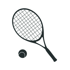 Flat vector illustration in childish style. Hand drawn tennis racquet and a ball