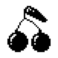 Cherry icon black-white vector pixel art icon