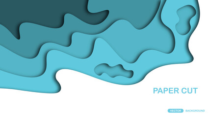 Paper cut background with wavy layers in cyan. Abstract design for brochure, flyer, magazine, business card, branding, banner, header, book cover, notebook vector background