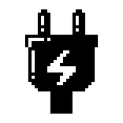 Electric plug icon black-white vector pixel art icon