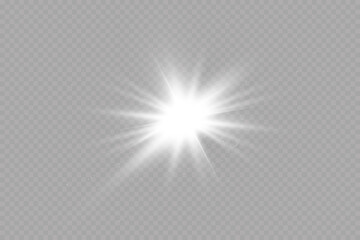 White sparkles.Bright star.Glow burst.Rays of the sun on a transparent background.