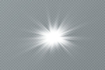 White sparkles.Bright star.Glow burst.Rays of the sun on a transparent background.