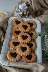 chocolate linzer cookies, typical german christmas cookies