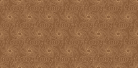 Repeatable seamless pattern background. Abstract gold brown 3D geometric lines wallpaper.