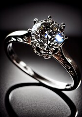 Perfect engagement ring with a diamond. Ai generated photorealistic illustration. Generative art