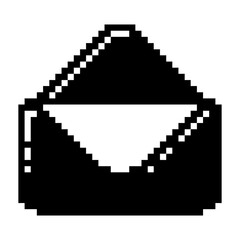 Fototapeta na wymiar Mail, open envelope, empty envelope icon black-white vector pixel art icon