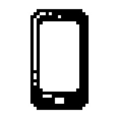 Cell phone icon, smartphone icon black-white vector pixel art icon