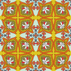 Vector geometric mandala seamless pattern digital textile print. Vector illustration