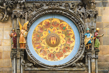 Prague Calendar dial close-up. The main attraction of the capital of the Czech Republic. Background