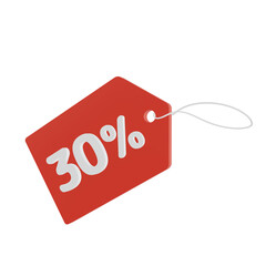 Obraz na płótnie Canvas 30% Red sale tag. Special discount icon element 3D Rendering.