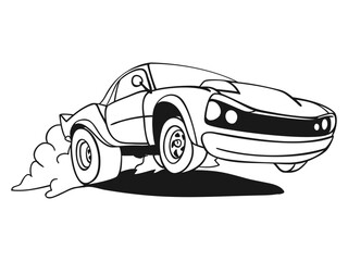 Drag racing car cartoon sketch. Hand drawn vector illustration.