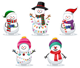 Christmas snowman cartoon character set