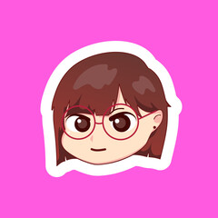Cute illustration chibi anime cartoon girl with happy smile face web sticker icon mascot logo emote