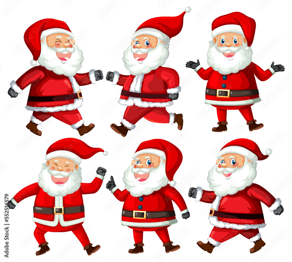 Wall mural Christmas Santa Claus cartoon character set