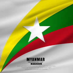 Abstract Myanmar Independence day design background with wavy flag vector.