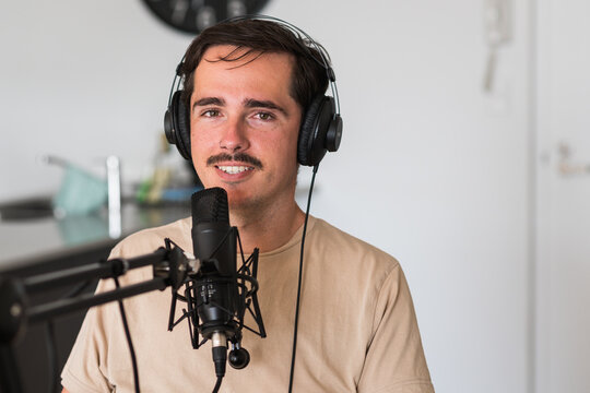 podcaster with microphone