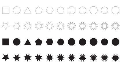 Set of simple star shape design. Shapes of stars on a white background.