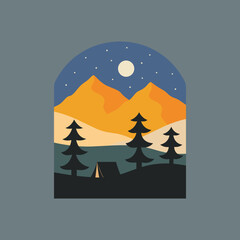 illustration of Camping night in nature design for badge sticker graphic illustration vector art t-shirt design