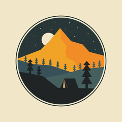 illustration of Camping night in nature design for badge sticker graphic illustration vector art t-shirt design