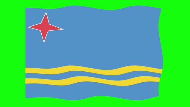 Aruba Waving Flag 2D Animation on Green Screen Background. Looping seamless animation. Motion Graphic