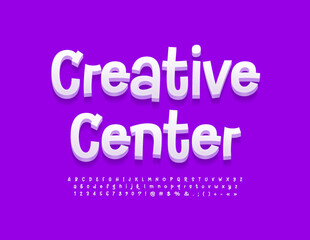 Vector funny poster Creative Center. Modern white Font. Artistic Alphabet Letters and Numbers