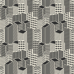 Seamless pattern with city buildings. Abstract modern urban vector background.