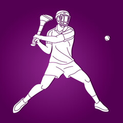 Fototapeta na wymiar Hurling Sport Player Action Cartoon Graphic Vector