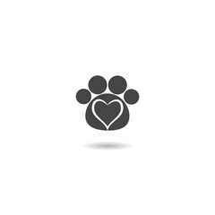 Fototapeta na wymiar Paw print of an animal on a heart icon with shadow
