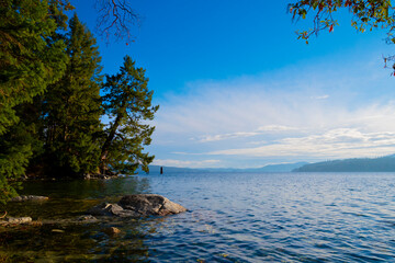 An image of a Whiskey Point Beach on Vancouver Island during high tide. 